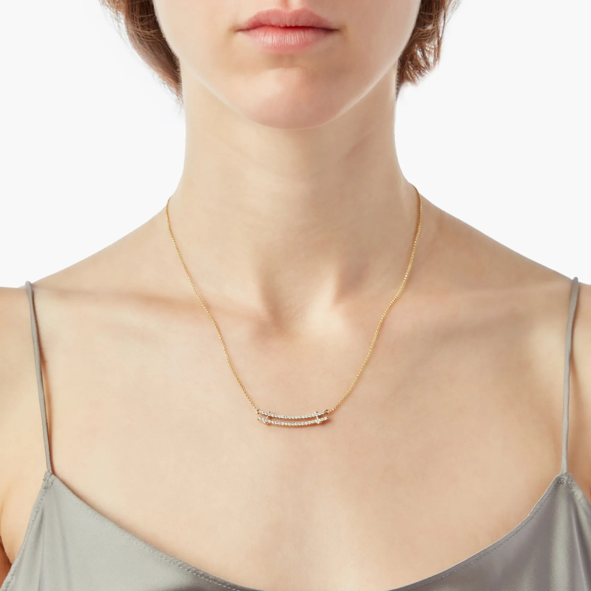 Diamond Pave Rivet Double Row Necklace