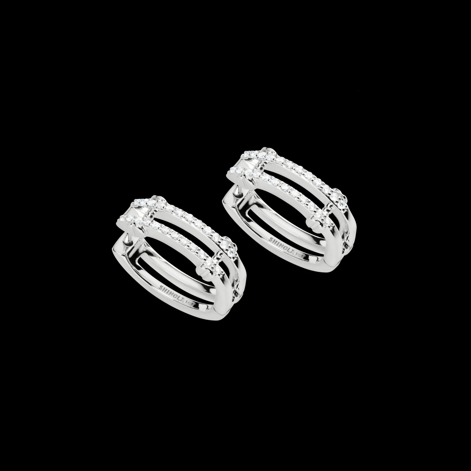 Diamond Pave Rivet Double Row Hoop Earrings