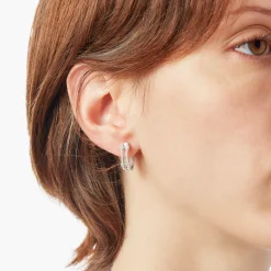 Diamond Pave Rivet Double Row Hoop Earrings