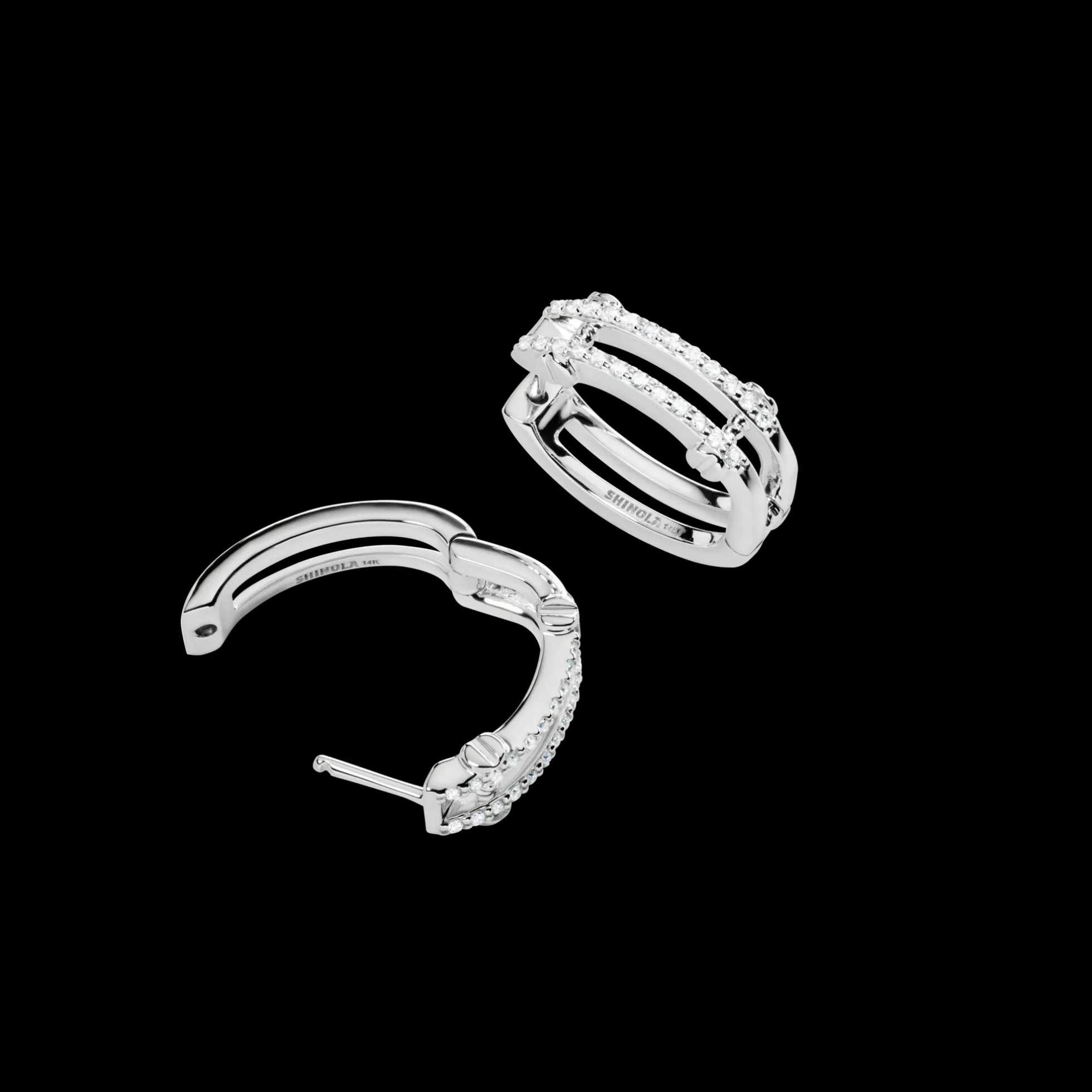Diamond Pave Rivet Double Row Hoop Earrings