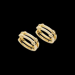 Diamond Pave Rivet Double Row Hoop Earrings