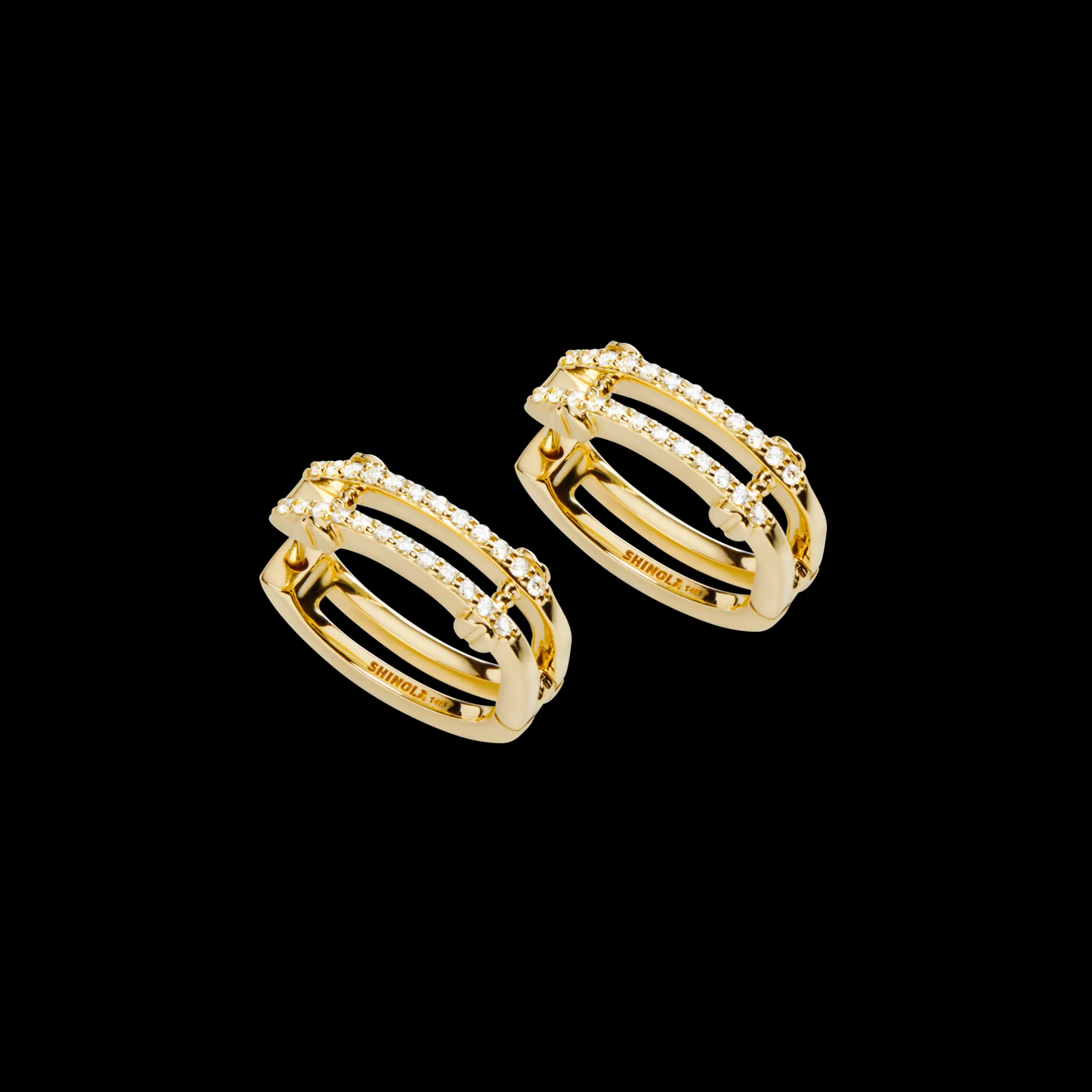 Diamond Pave Rivet Double Row Hoop Earrings