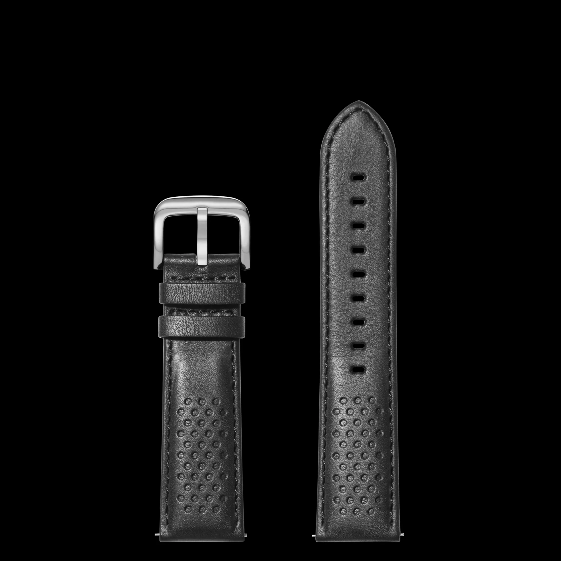 22mm Black Perforated Leather Watch Strap