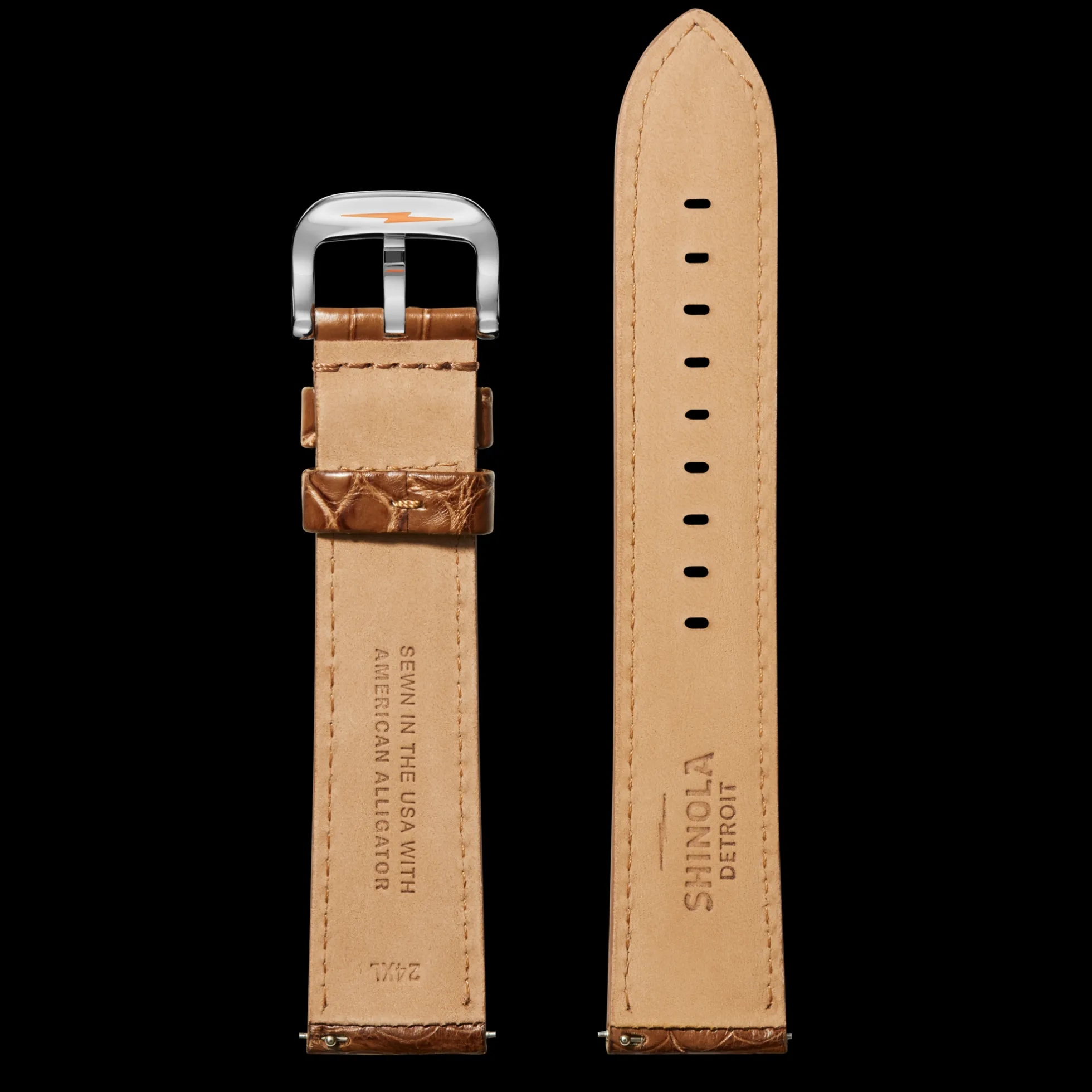 24mm Cognac Alligator Leather Watch Strap (Long)