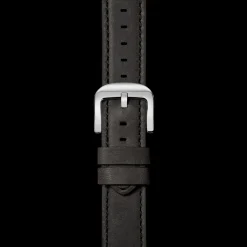 24mm Grizzly Black Leather Watch Strap